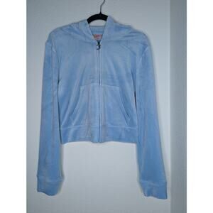 Juicy Couture NWOT Y2K OG Big Bling Velour Zip Hoodie Blue L